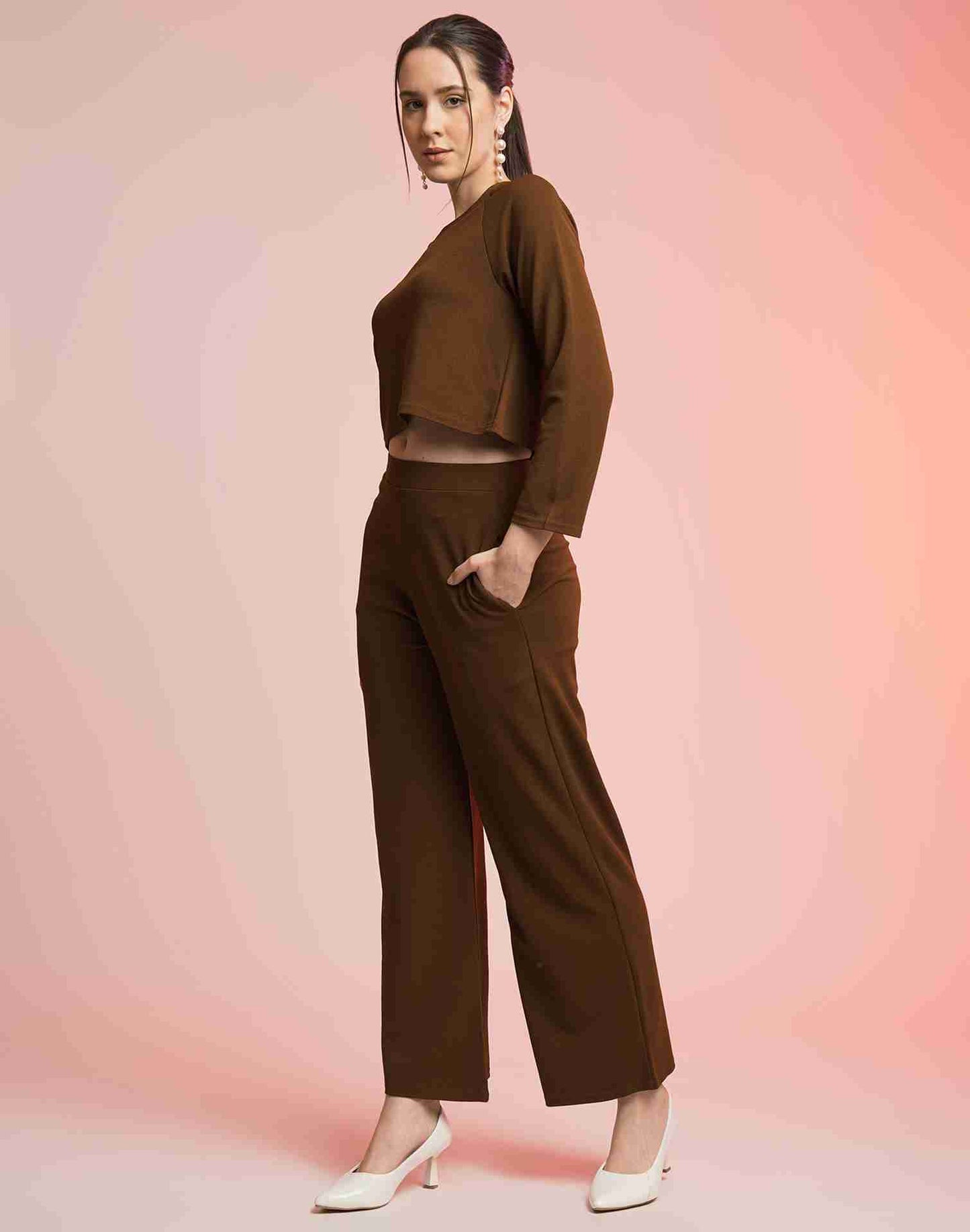 Brown Lycra Plain Co-ord Set