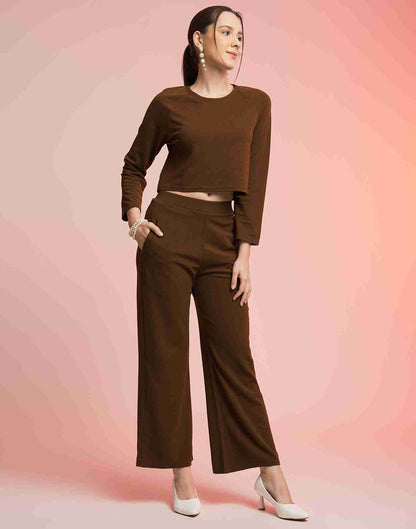 Brown Lycra Plain Co-ord Set