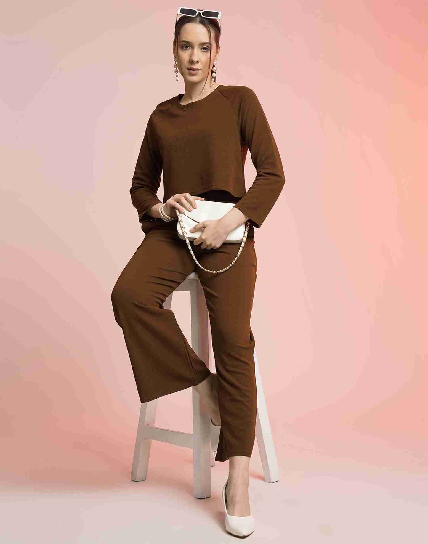 Brown Lycra Plain Co-ord Set