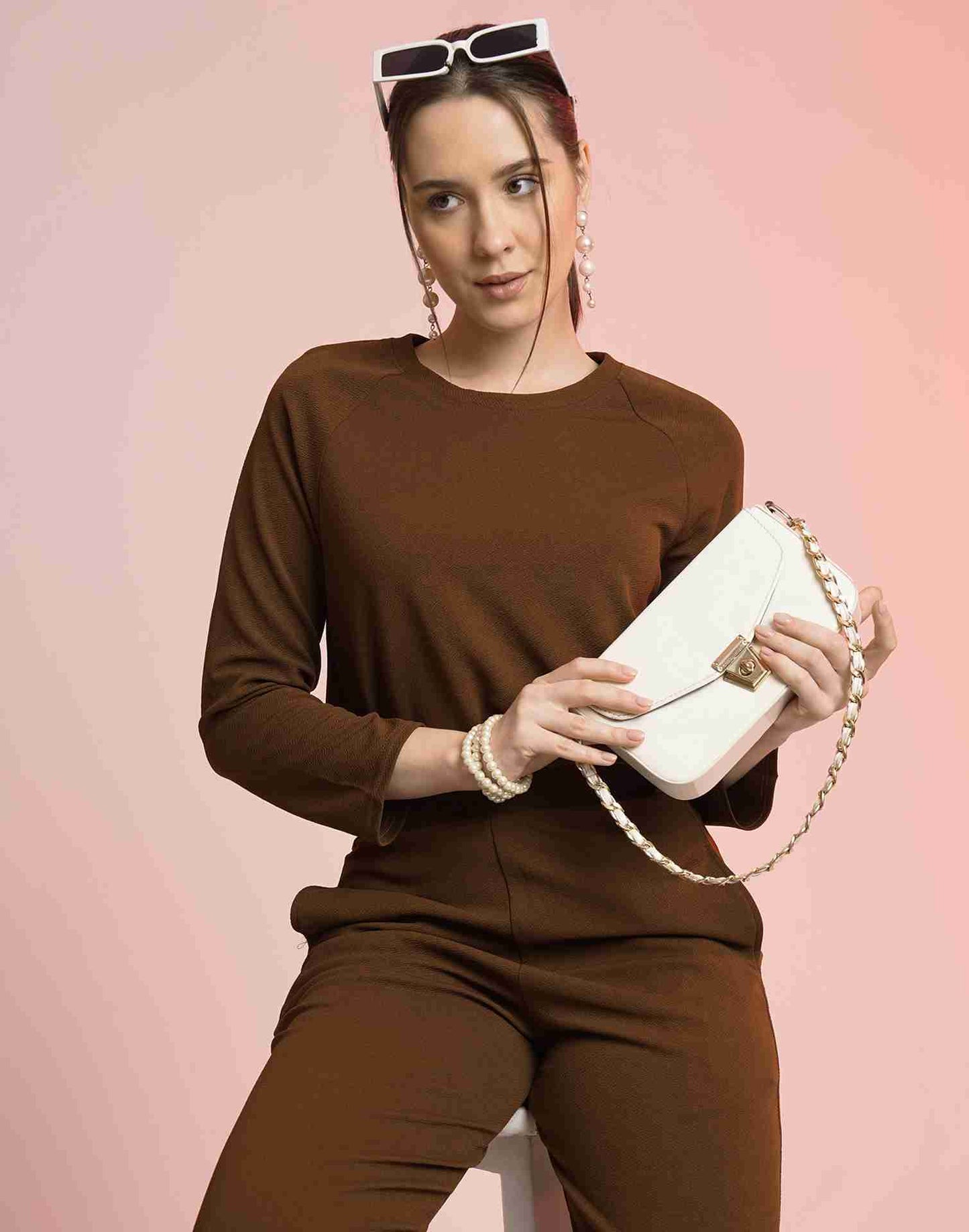 Brown Lycra Plain Co-ord Set