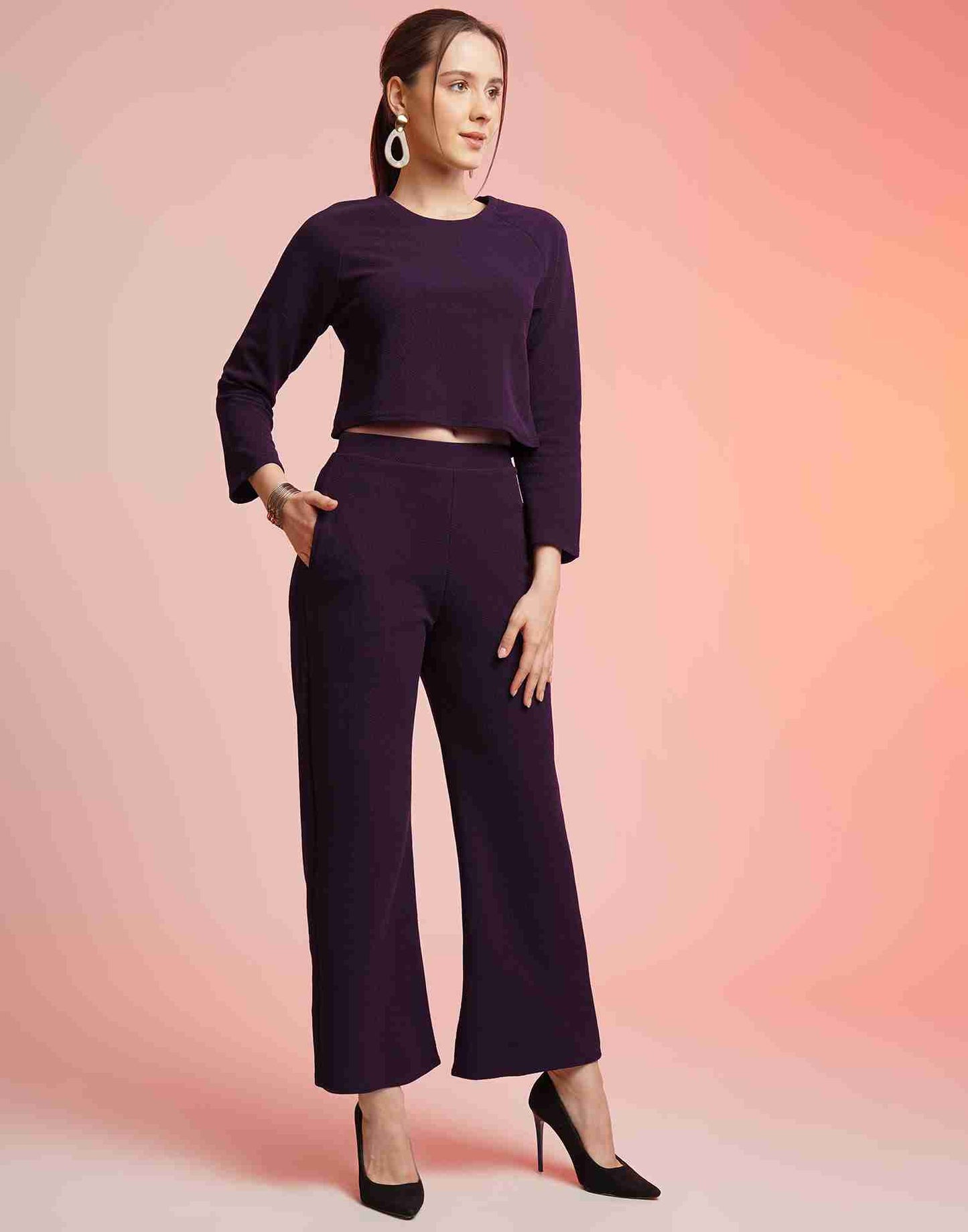 Purple Lycra Plain Co-ord Set