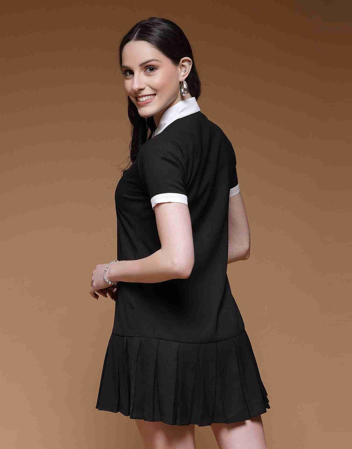 Black Viscose Plain A-Line Dress
