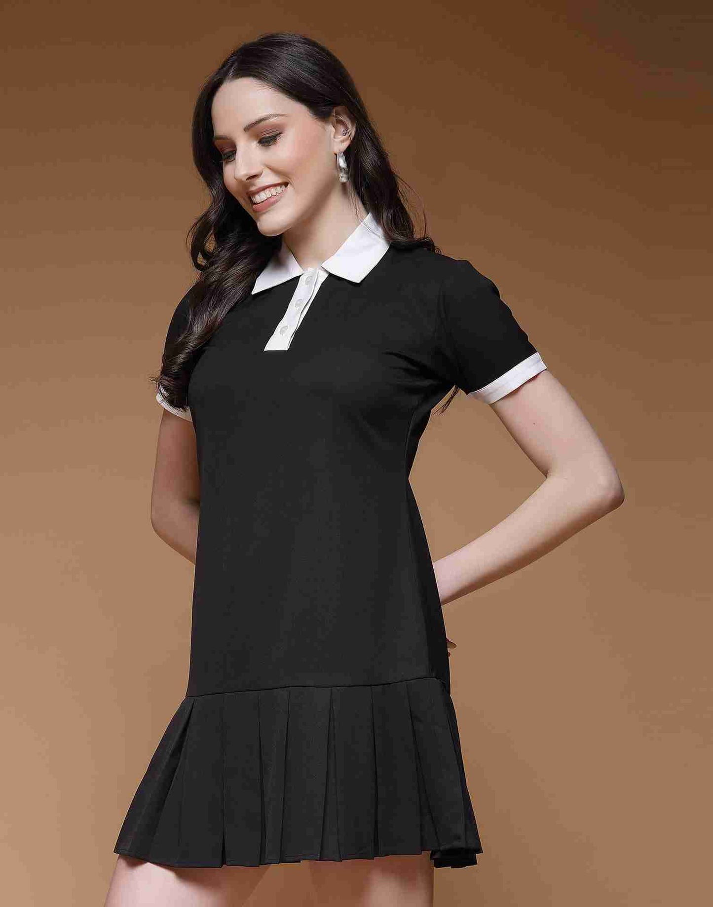 Black Viscose Plain A-Line Dress
