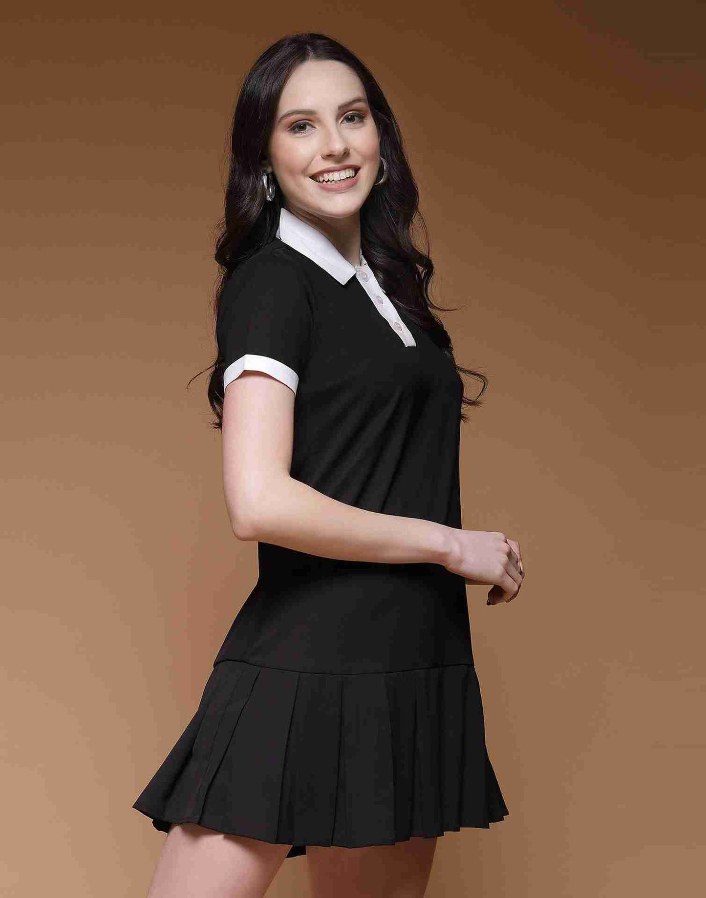 Black Viscose Plain A-Line Dress