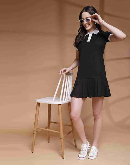 Black Viscose Plain A-Line Dress