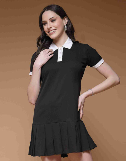Black Viscose Plain A-Line Dress