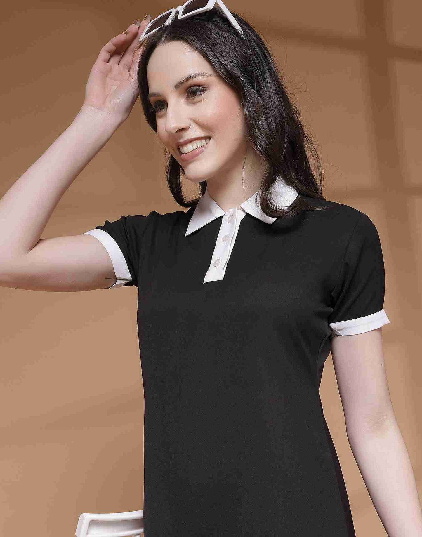 Black Viscose Plain A-Line Dress