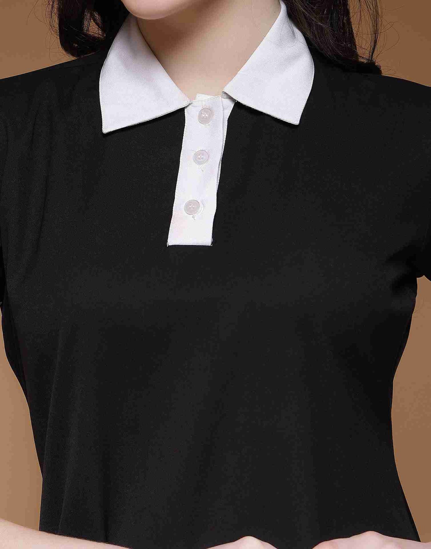 Black Viscose Plain A-Line Dress