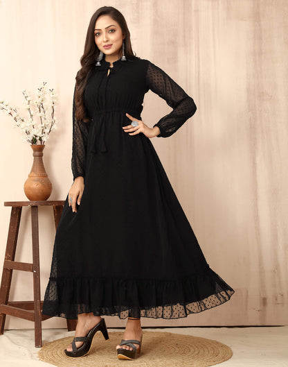 Black Chiffon Woven Flared Dress