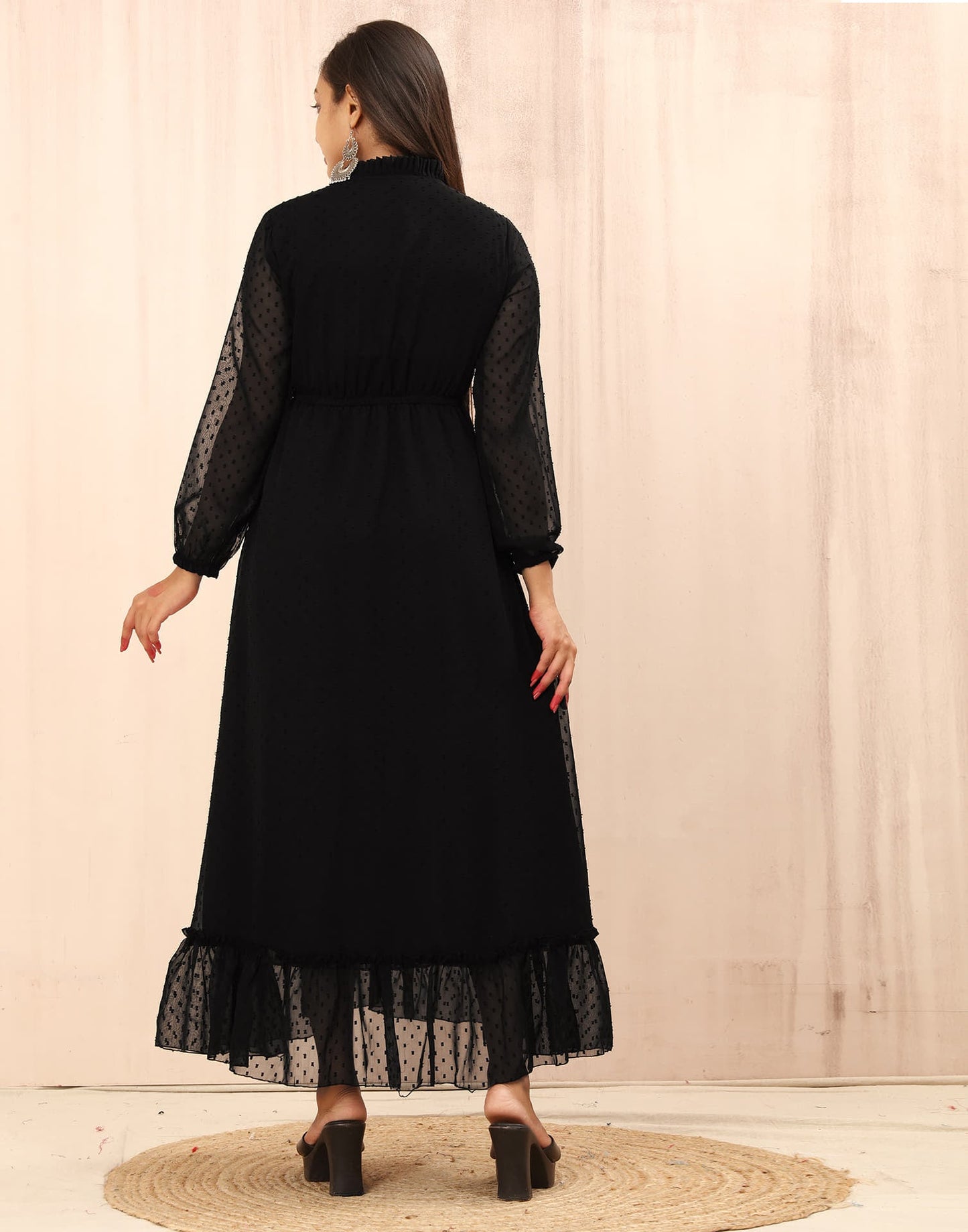 Black Chiffon Woven Flared Dress