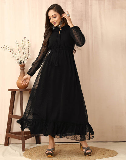 Black Chiffon Woven Flared Dress