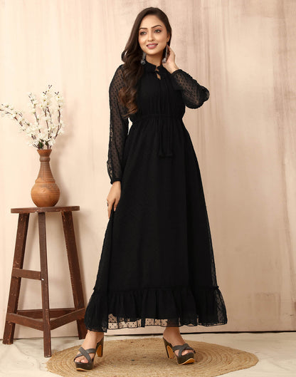 Black Chiffon Woven Flared Dress