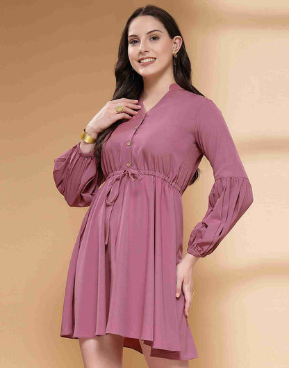Dusty Pink Polyester Plain Flared Dress