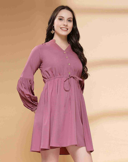 Dusty Pink Polyester Plain Flared Dress
