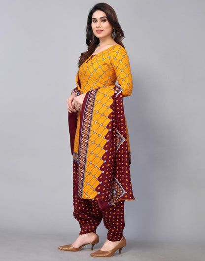 Mustard Yellow Cotton Printed Straight Kurta Kurti With Pant And Dupatta | Sudathi