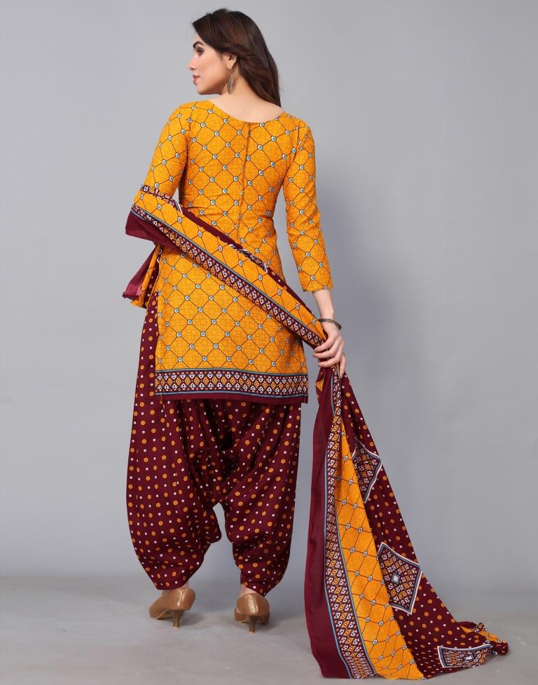 Mustard Yellow Cotton Printed Straight Kurta Kurti With Pant And Dupatta | Sudathi