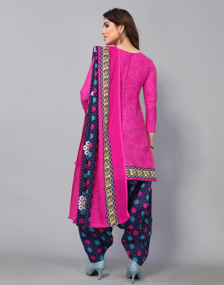 Pink Cotton Printed Straight Kurta Kurti With Pant And Dupatta | Leemboodi