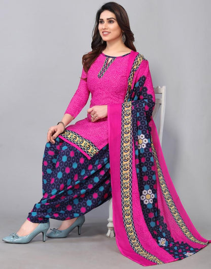 Pink Cotton Printed Straight Kurta Kurti With Pant And Dupatta | Leemboodi