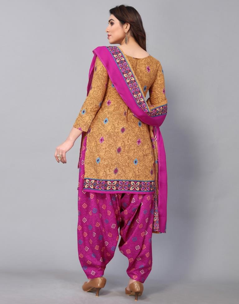 Light Brown Cotton Printed Straight Kurta Kurti With Pant And Dupatta | Sudathi