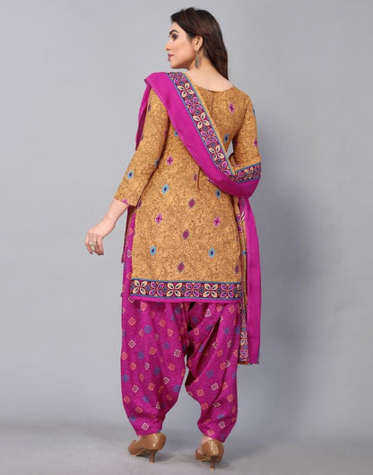 Light Brown Cotton Printed Straight Kurta Kurti With Pant And Dupatta | Sudathi