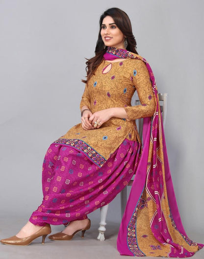 Light Brown Cotton Printed Straight Kurta Kurti With Pant And Dupatta | Sudathi