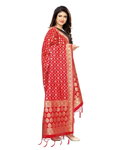 Luscious Red Coloured Poly Silk Jacquard Banarasi Dupatta | Sudathi