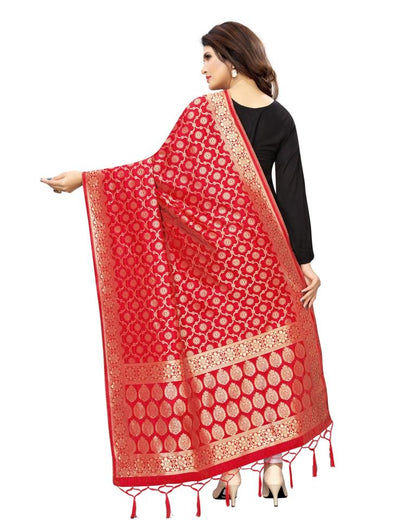 Luscious Red Coloured Poly Silk Jacquard Banarasi Dupatta | Sudathi