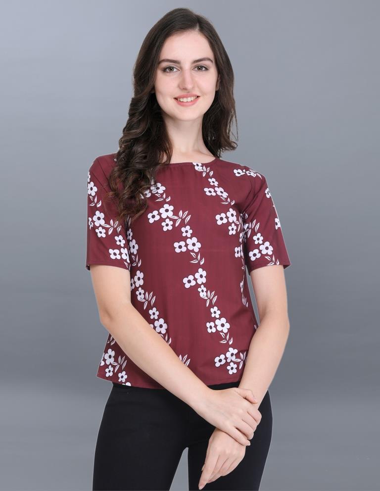 Trendy Maroon Coloured Printed Crepe Tops | Sudathi