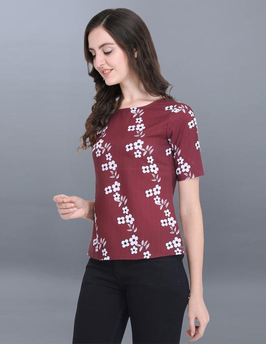 Trendy Maroon Coloured Printed Crepe Tops | Sudathi