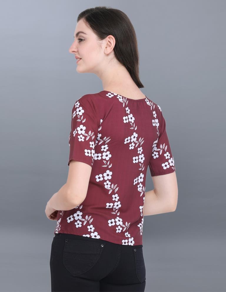 Trendy Maroon Coloured Printed Crepe Tops | Sudathi