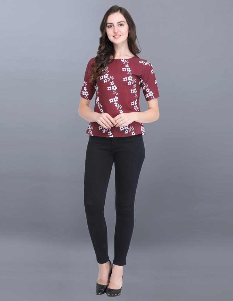 Trendy Maroon Coloured Printed Crepe Tops | Sudathi