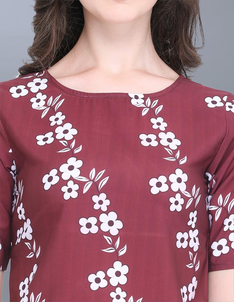 Trendy Maroon Coloured Printed Crepe Tops | Sudathi