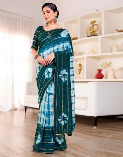 Ready to Wear Light Blue Chanderi Printed Saree