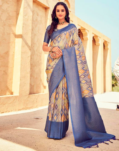 Ready to Wear Blue Silk Printed Saree