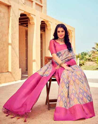 Ready to Wear PinkWeaving Silk Printed Saree