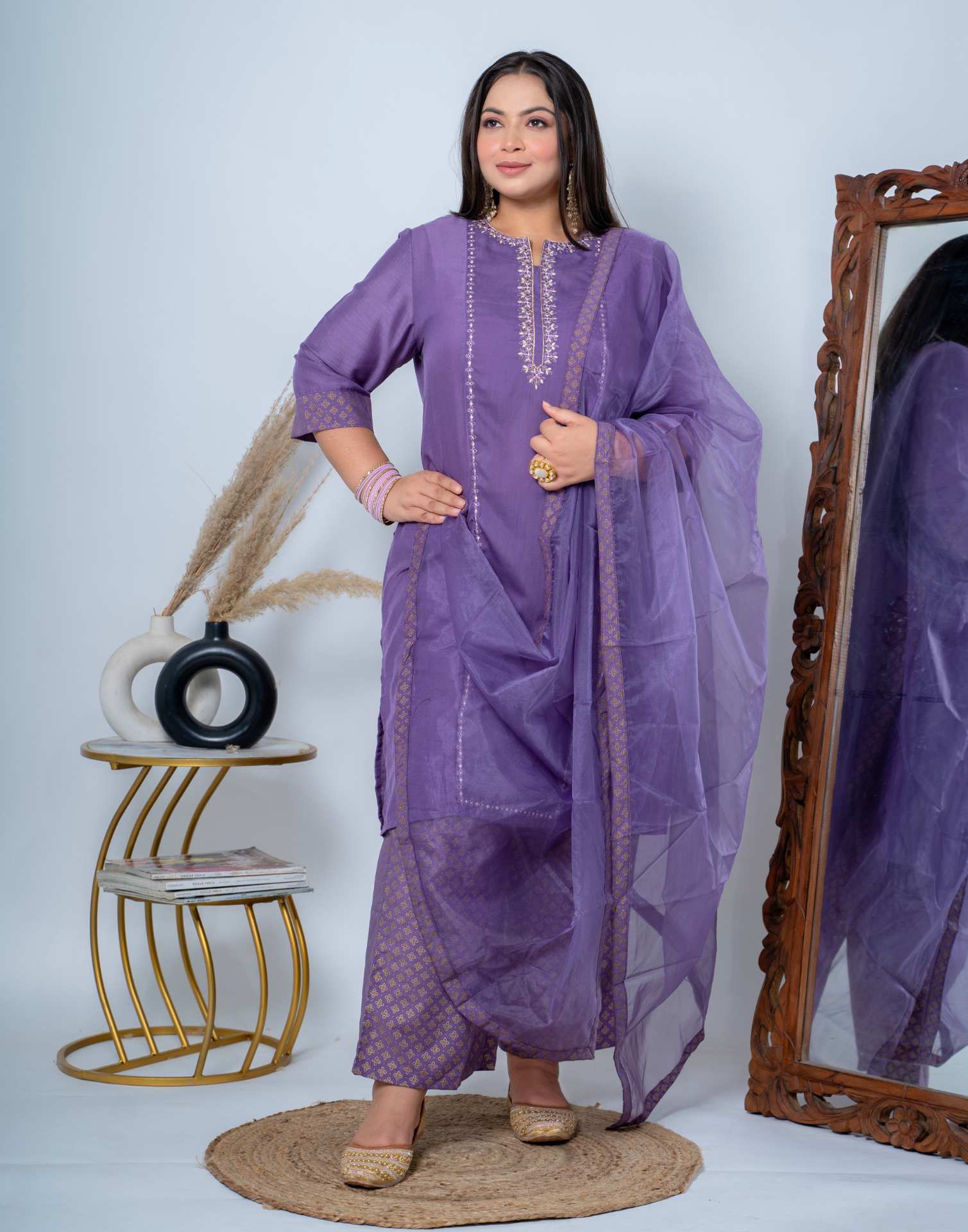 Pastel Purple Kurti With Pant And Dupatta | Leemboodi