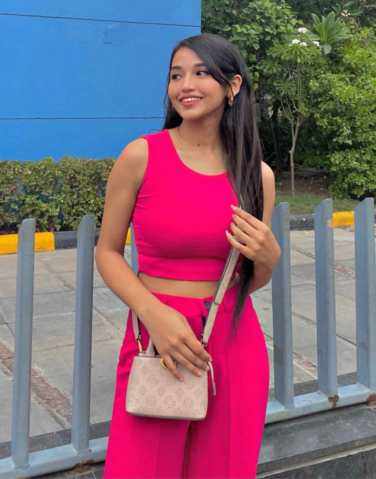 Fuchsia Pink Tank Top With Flared Trouser | Leemboodi