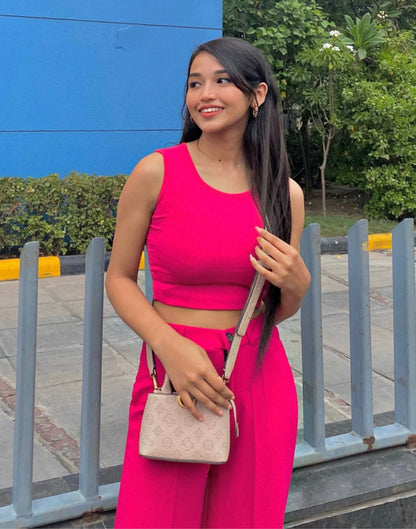 Fuchsia Pink Tank Top With Flared Trouser | Leemboodi