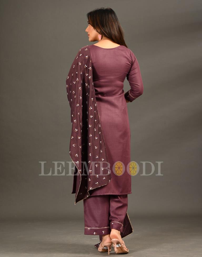 Purple Printed Kurti with Pant And Dupatta | Leemboodi