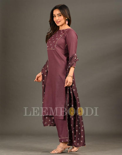 Purple Printed Kurti with Pant And Dupatta | Leemboodi