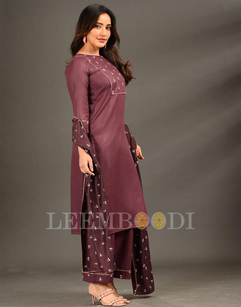 Purple Printed Kurti with Pant And Dupatta | Leemboodi