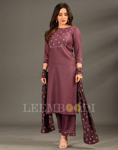 Purple Printed Kurti with Pant And Dupatta | Leemboodi