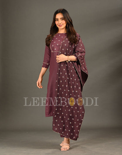 Purple Printed Kurti with Pant And Dupatta | Leemboodi