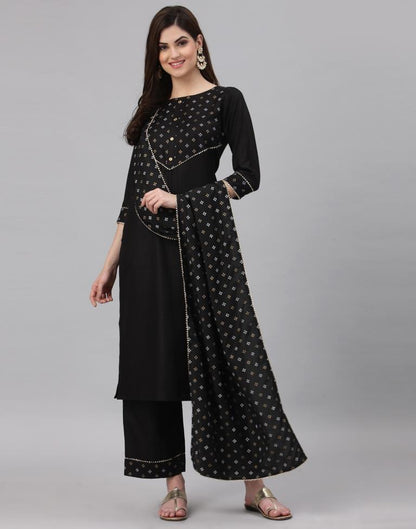 Black Khadi printed Kurti with Pant And Dupatta | Leemboodi