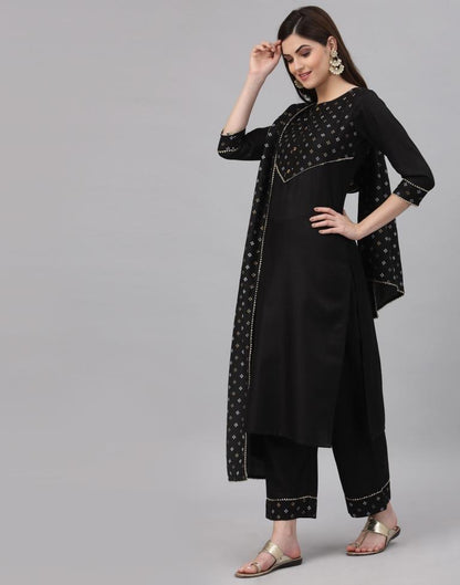 Black Khadi printed Kurti with Pant And Dupatta | Leemboodi