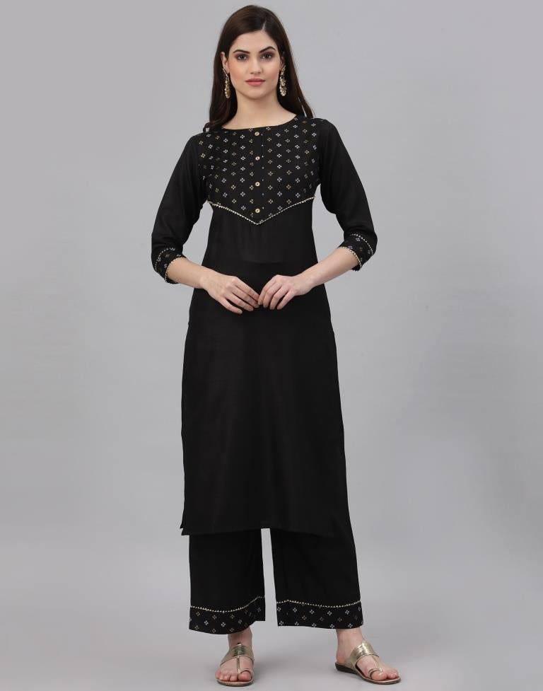 Black Khadi printed Kurti with Pant And Dupatta | Leemboodi