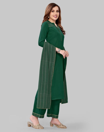 Green Khadi printed Kurti with Pant And Dupatta | Leemboodi