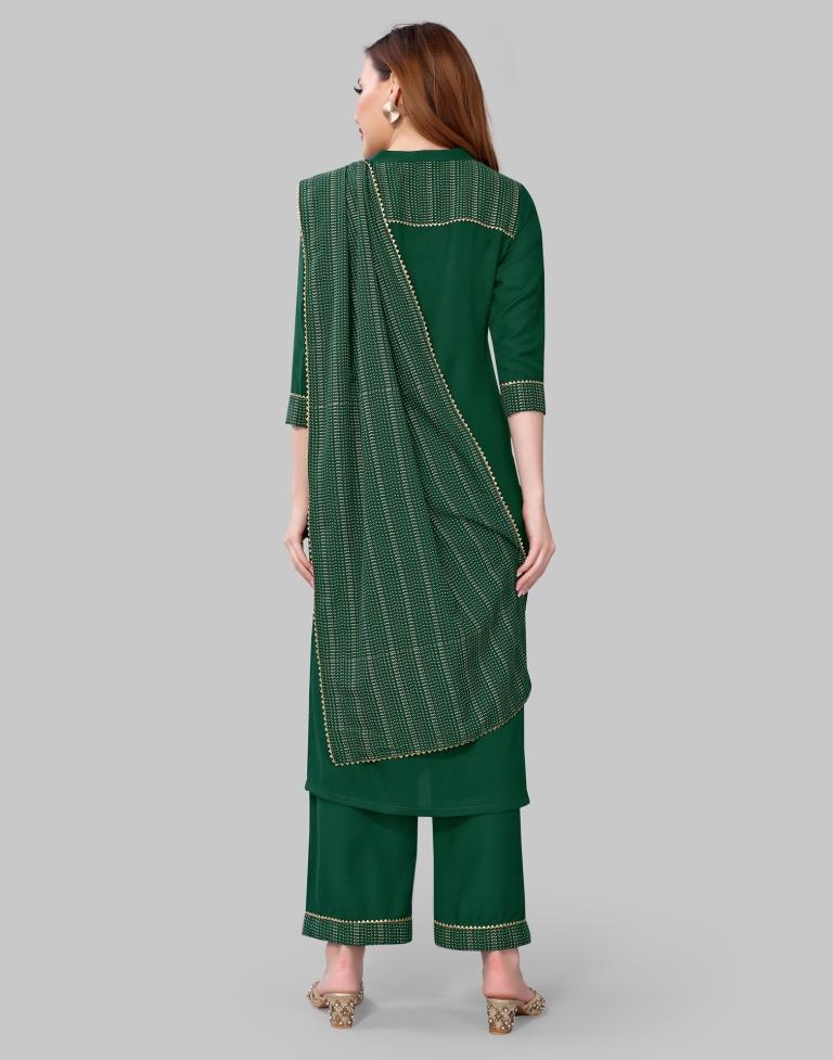 Green Khadi printed Kurti with Pant And Dupatta | Leemboodi