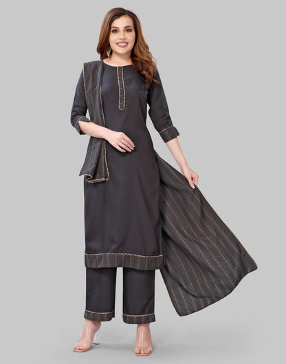 Grey Khadi printed Kurti with Pant And Dupatta | Leemboodi