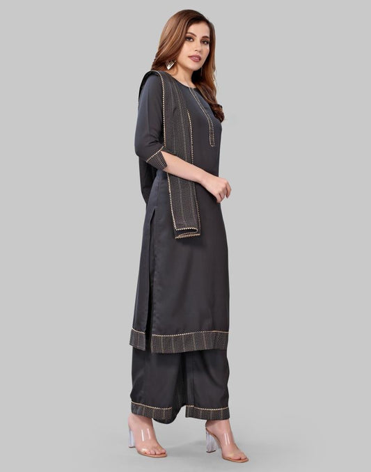 Grey Khadi printed Kurti with Pant And Dupatta | Leemboodi